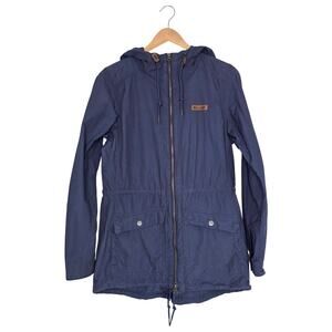 Columbia Size Small Navy Blue Hooded Utility Jacket Drawstring Parka Anorak